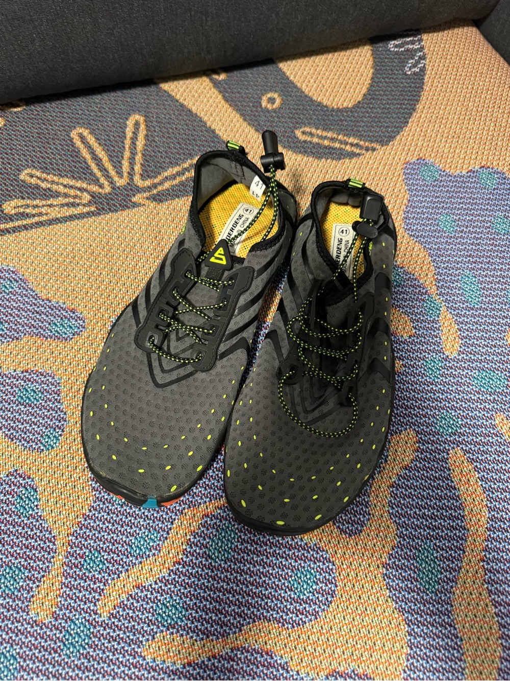 Black Athletic Slip-On Shoes with Neon Lime Accents